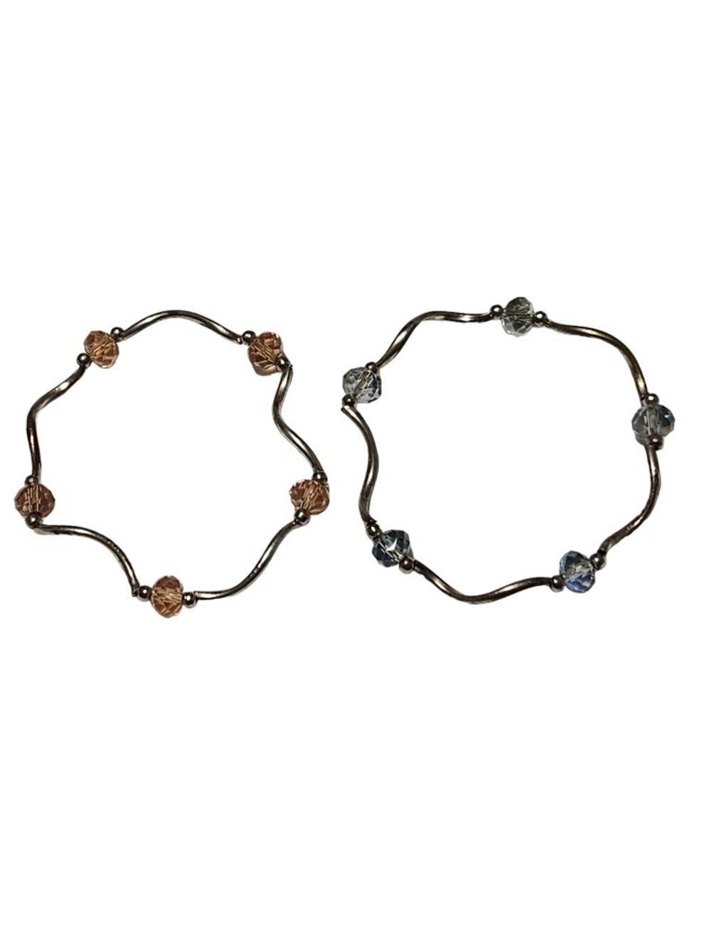Vintage Beaded Stretch Bracelets Set of 2 Orange Blue Beads Silver Tone Jewelry